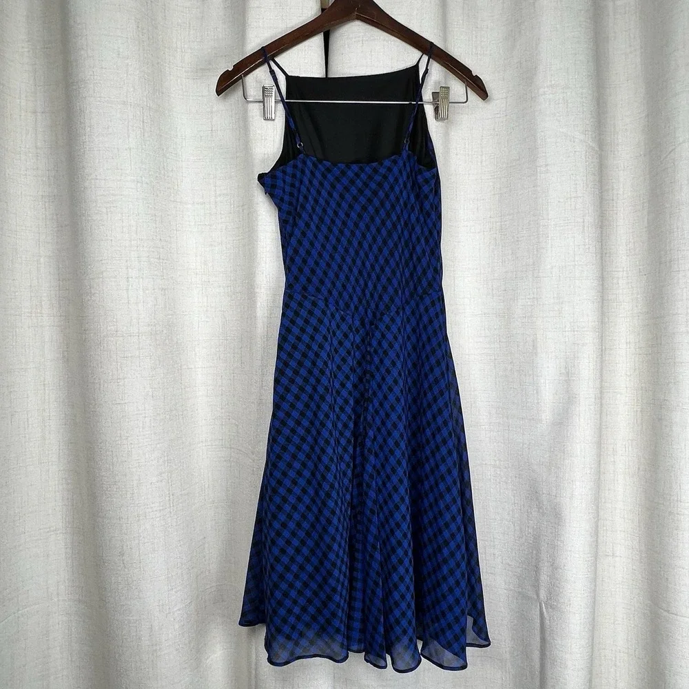 NEW! Polo Ralph‎ Lauren Girls 16 Royal Blue Black Gingham Chiffon Dress $75